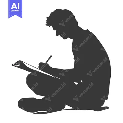 Premium design asset: Silhouette of a Man Sitting and Writing in a Notebook