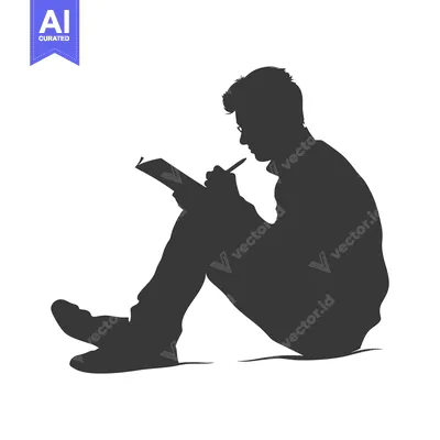 Aset premium populer: Silhouette of a Man Sitting and Writing in a Notebook