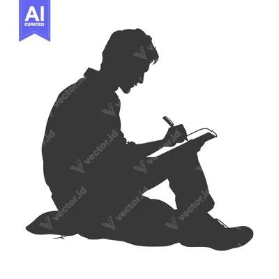 Premium design asset: Silhouette of a Man Sitting and Writing in a Notebook