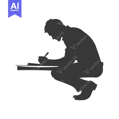 Aset desain premium: Silhouette of a man sitting and writing on a desk