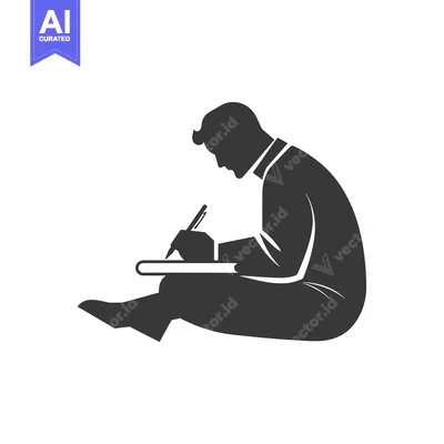 Popular premium asset: Silhouette of a Man Sitting and Writing with a Pen