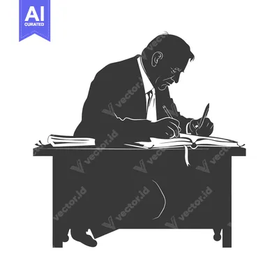 Popular premium asset: Silhouette of a man sitting at a desk and writing in a book