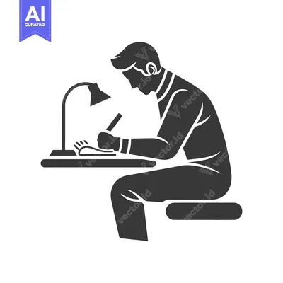 Aset premium populer: Silhouette of a Man Sitting at a Desk Writing with a Lamp