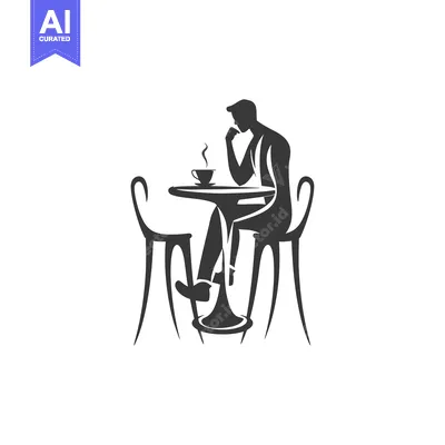 Aset premium populer: Silhouette of a man sitting at a table with a cup of coffee