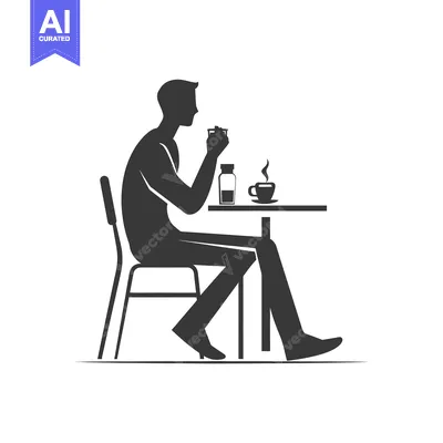 Aset premium populer: Silhouette of a man sitting at a table with a cup of coffee and a bott