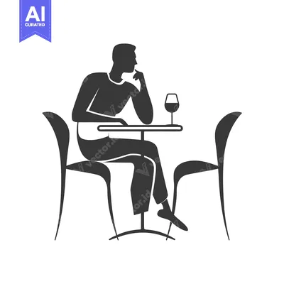 Silhouette of a Man Sitting at a Table with a Glass of Wine