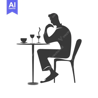 Aset premium populer: Silhouette of a Man Sitting at a Table with Drinks