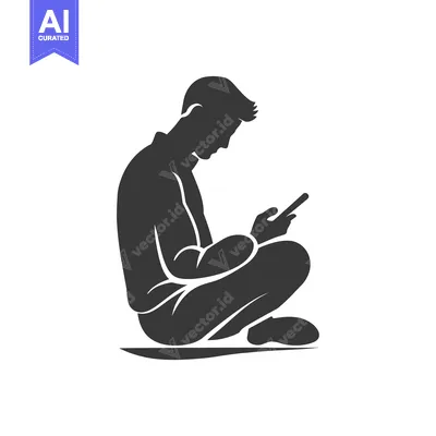 Aset premium populer: Silhouette of a man sitting cross-legged and looking at a phone