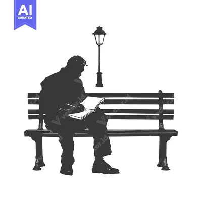 Silhouette of a Man Sitting on a Bench and Reading a Book