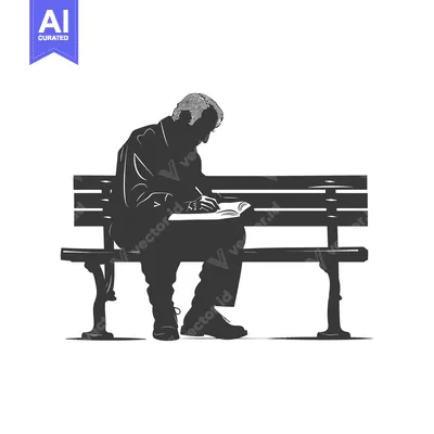 Silhouette of a Man Sitting on a Bench and Reading a Book