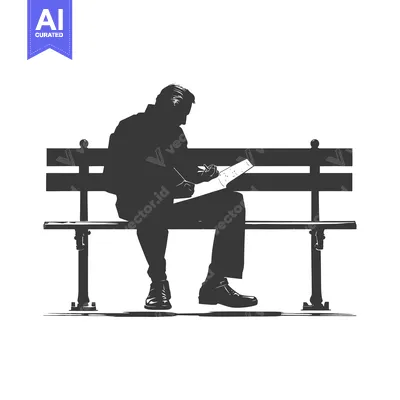 Premium design asset: Silhouette of a man sitting on a bench and writing