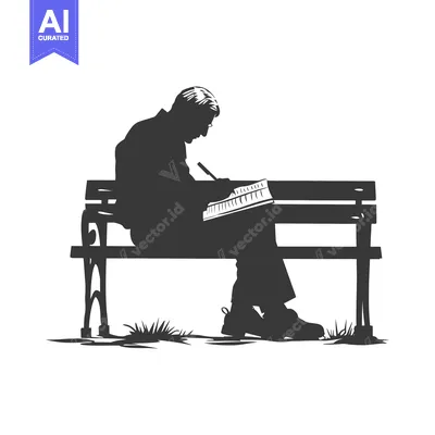 Premium design asset: Silhouette of a Man Sitting on a Bench and Writing