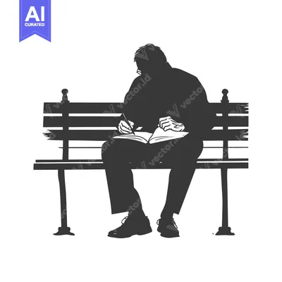 Silhouette of a Man Sitting on a Bench and Writing in a Notebook