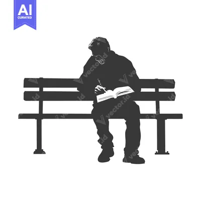 Premium design asset: Silhouette of a Man Sitting on a Bench Reading a Book