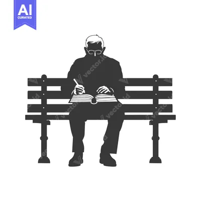 Aset desain premium: Silhouette of a man sitting on a bench writing in a book