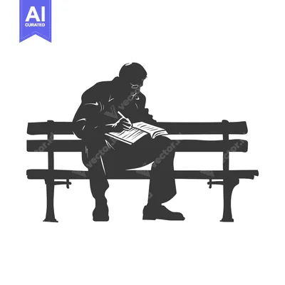 Popular premium asset: Silhouette of a man sitting on a bench, writing in a book