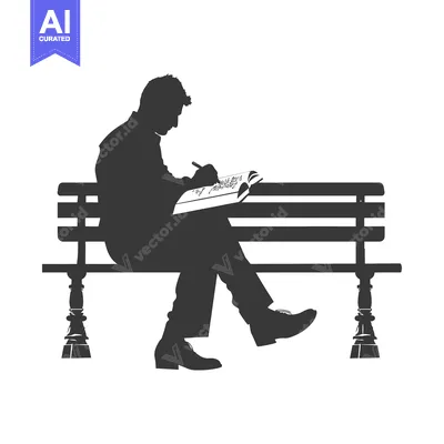 Aset premium populer: Silhouette of a Man Sitting on a Bench Writing in a Notebook