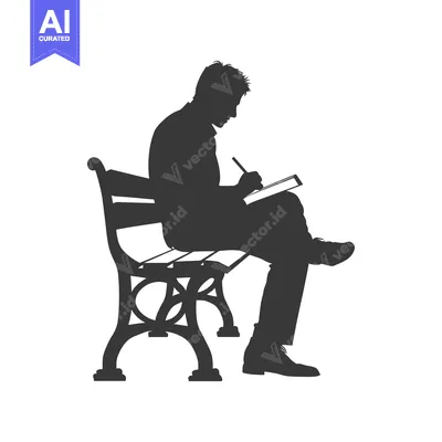Aset premium populer: Silhouette of a Man Sitting on a Bench Writing in a Notebook