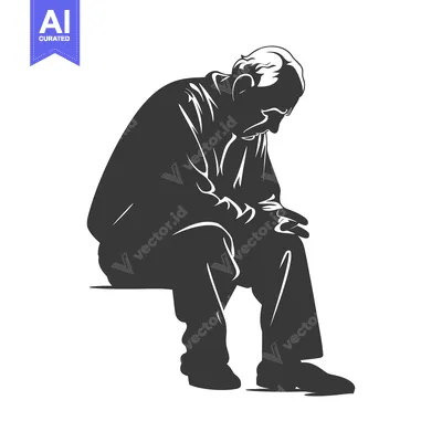 Silhouette of a Man Sitting with a Downcast Head