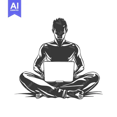 Aset desain premium: Silhouette of a Man Sitting with a Laptop