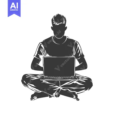 Aset premium populer: Silhouette of a Man Sitting with a Laptop