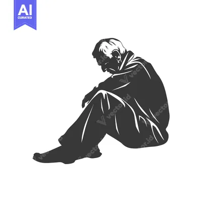 Aset desain premium: Silhouette of a Man Sitting with Head Bowed