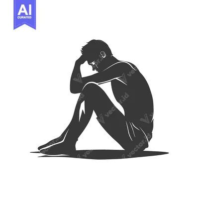 Silhouette of a Man Sitting with Head in Hands