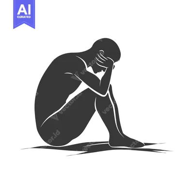 Silhouette of a Man Sitting with Head in Hands