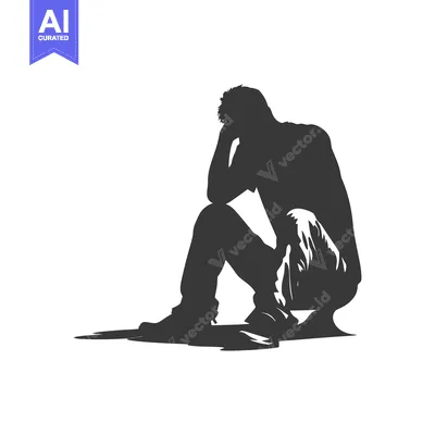 Aset premium populer: Silhouette of a Man Sitting with Head in Hands