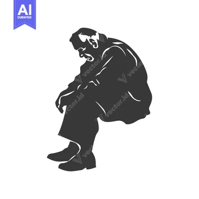 Aset premium populer: Silhouette of a man sitting with his head down