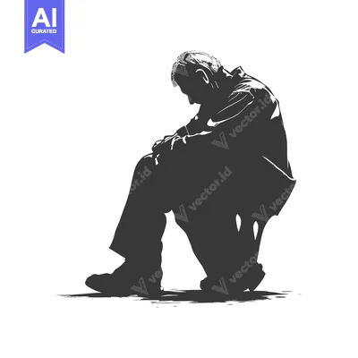 Silhouette of a Man Sitting with His Head Down