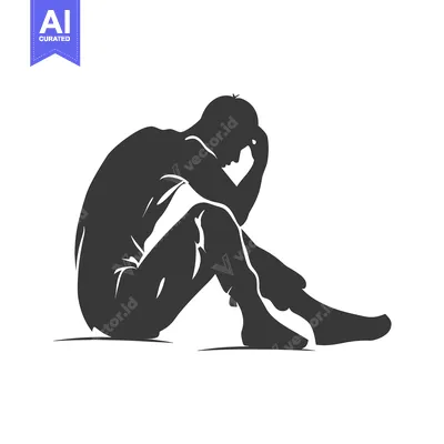Aset desain premium: Silhouette of a Man Sitting with His Head in His Hands