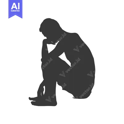 Aset desain premium: Silhouette of a Man Sitting with His Head in His Hands