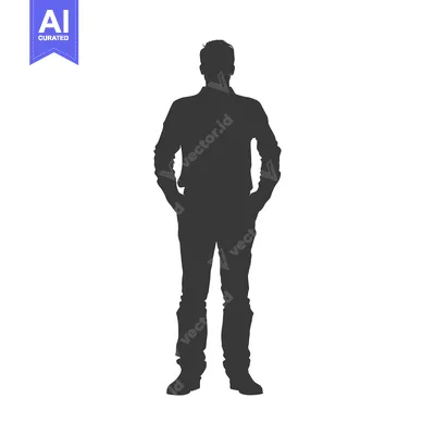 Aset desain premium: Silhouette of a Man Standing with Hands in Pockets