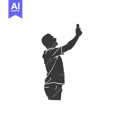 Premium design asset: Silhouette of a Man Taking a Selfie with a Smartphone