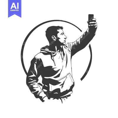 Premium design asset: Silhouette of a Man Taking a Selfie with a Smartphone