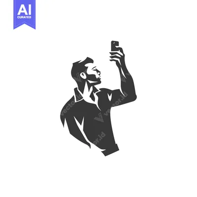 Aset desain premium: Silhouette of a Man Taking a Selfie with a Smartphone