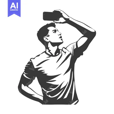 Premium design asset: Silhouette of a man taking a selfie with a smartphone