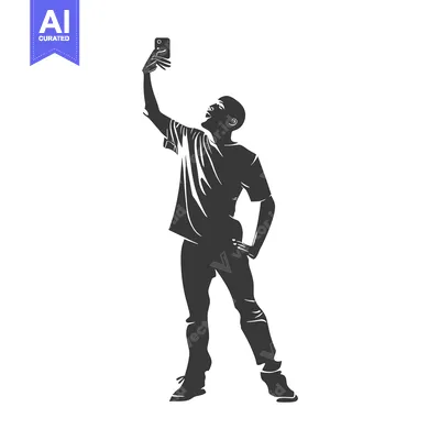 Aset desain premium: Silhouette of a Man Taking a Selfie with a Smartphone
