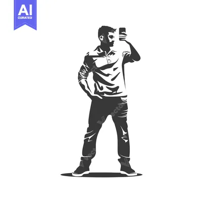 Aset desain premium: Silhouette of a man taking a selfie with a smartphone