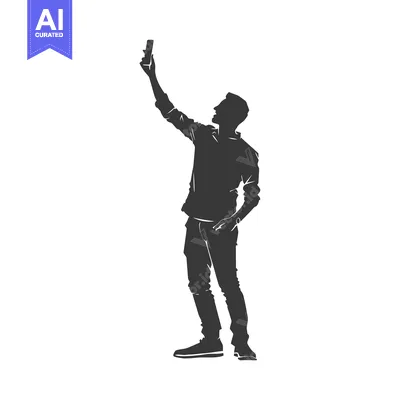 Aset desain premium: Silhouette of a Man Taking a Selfie with His Phone