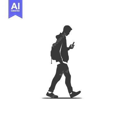 Aset desain premium: Silhouette of a Man Walking and Looking at His Phone
