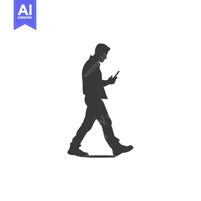Aset desain premium: Silhouette of a man walking and looking at his phone