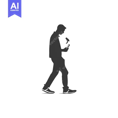 Aset premium populer: Silhouette of a Man Walking and Looking at His Phone