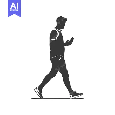 Premium design asset: Silhouette of a Man Walking and Using His Smartphone
