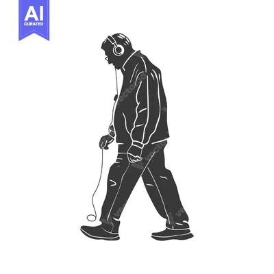 Aset premium populer: Silhouette of a Man Walking While Listening to Music