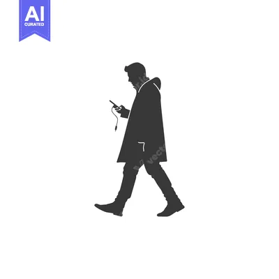 Aset premium populer: Silhouette of a man walking while looking at his phone