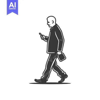 Aset premium populer: Silhouette of a man walking with a briefcase and using his phone
