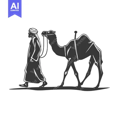 Silhouette of a Man Walking with a Camel