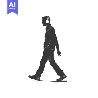 Aset premium populer: Silhouette of a Man Walking with Headphones